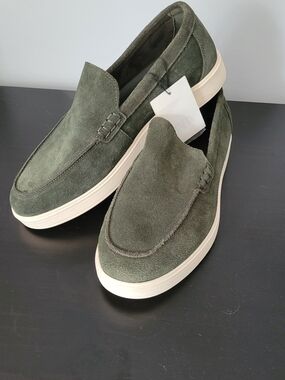 NWT Zara Olive Suede Slip-On Loafers with Cream Soles